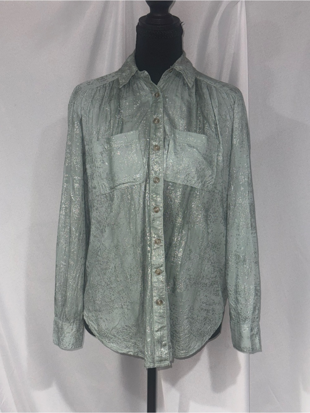 Pilcro Metallic Sage Green Button-Down Shirt